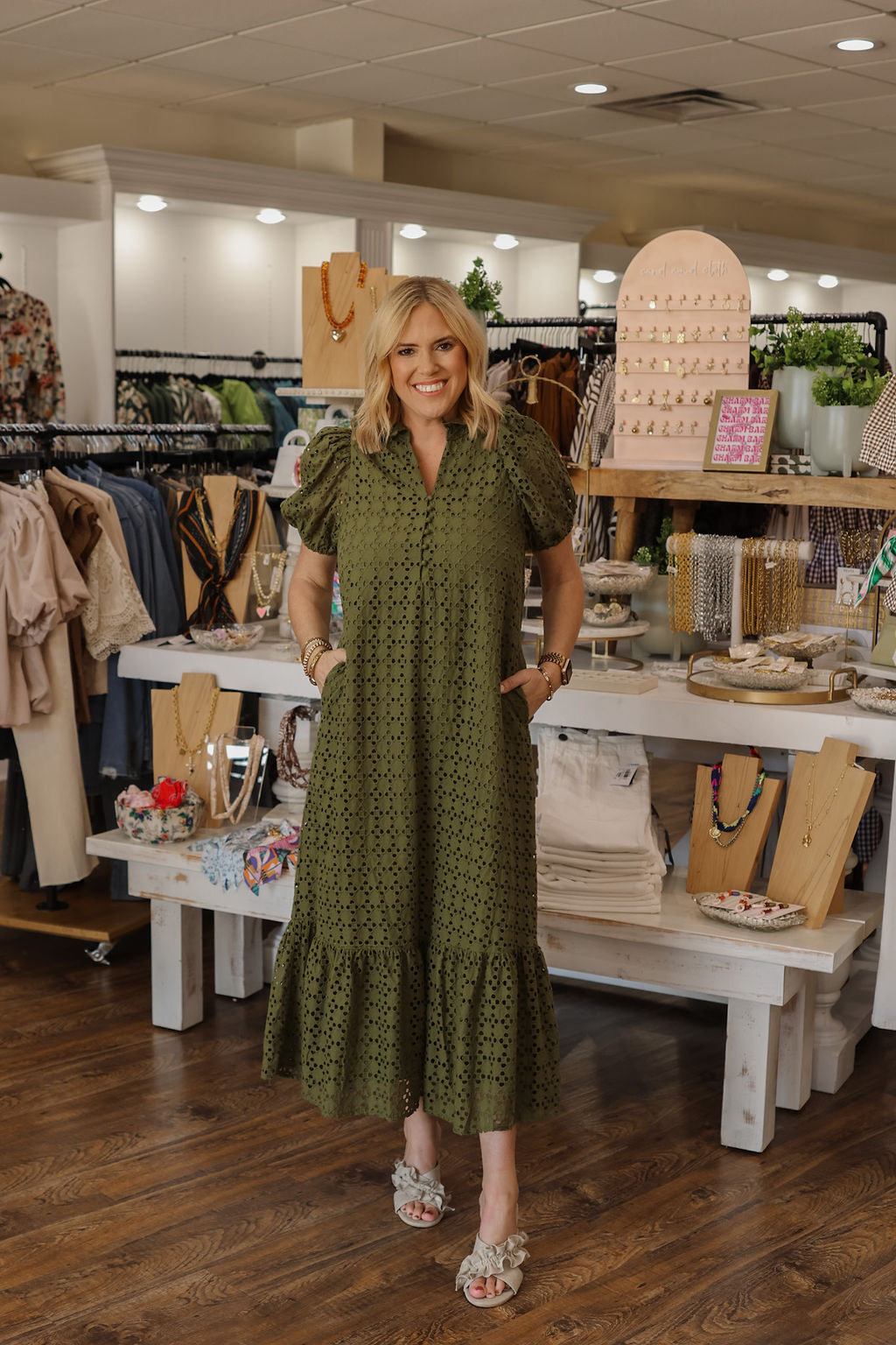 Olive Eyelet Maxi Dress