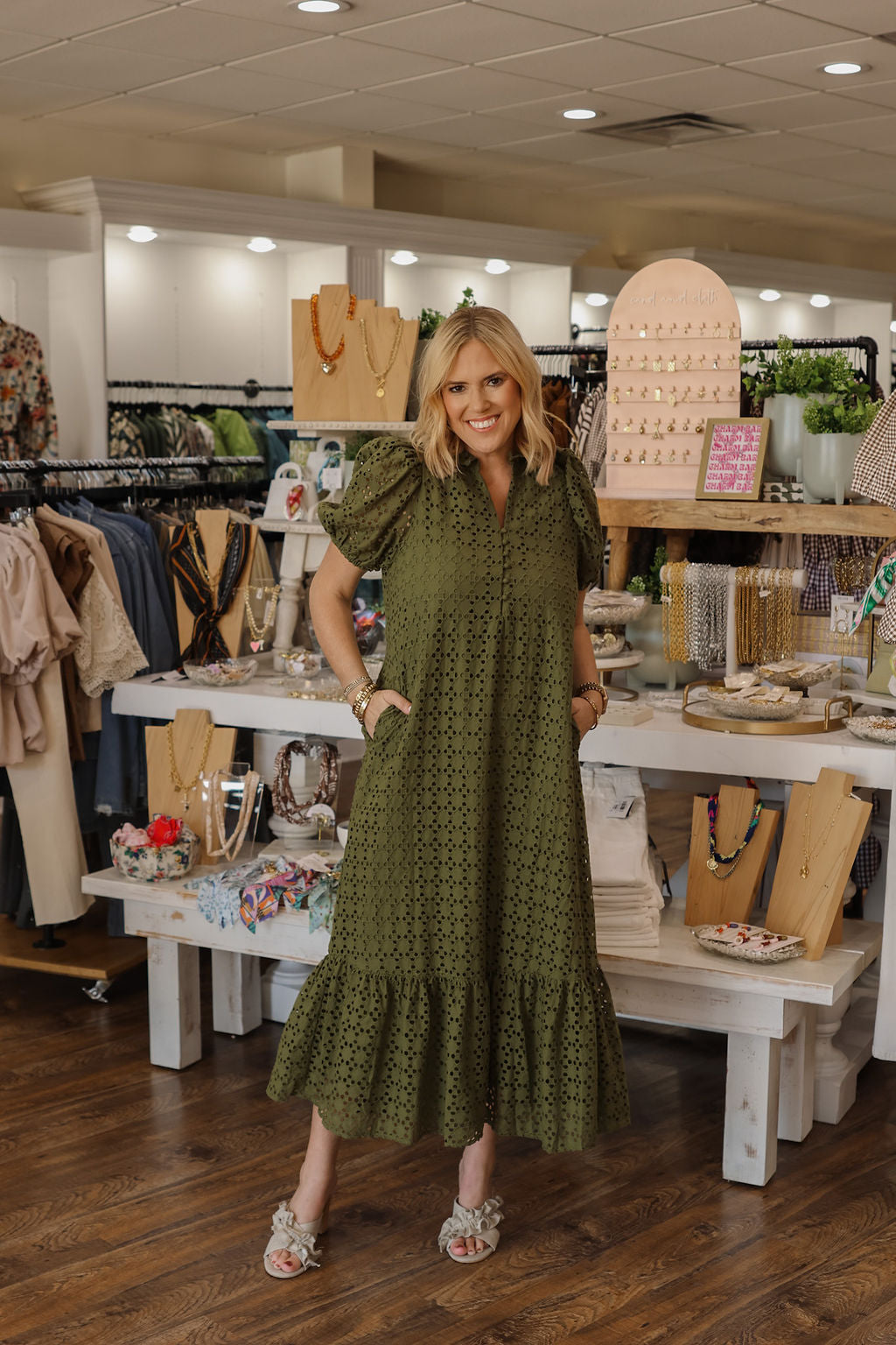 Olive Eyelet Maxi Dress