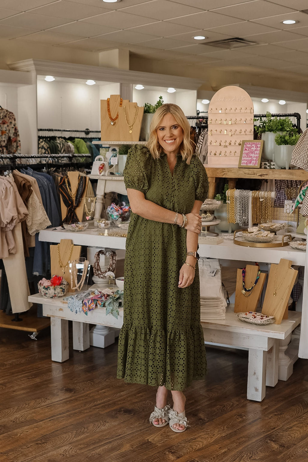 Olive Eyelet Maxi Dress