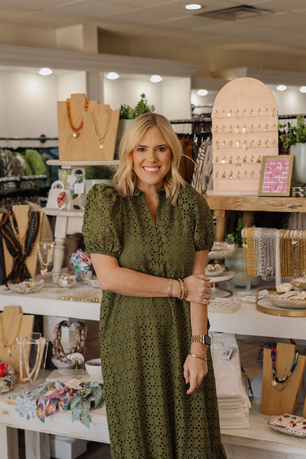 Olive Eyelet Maxi Dress