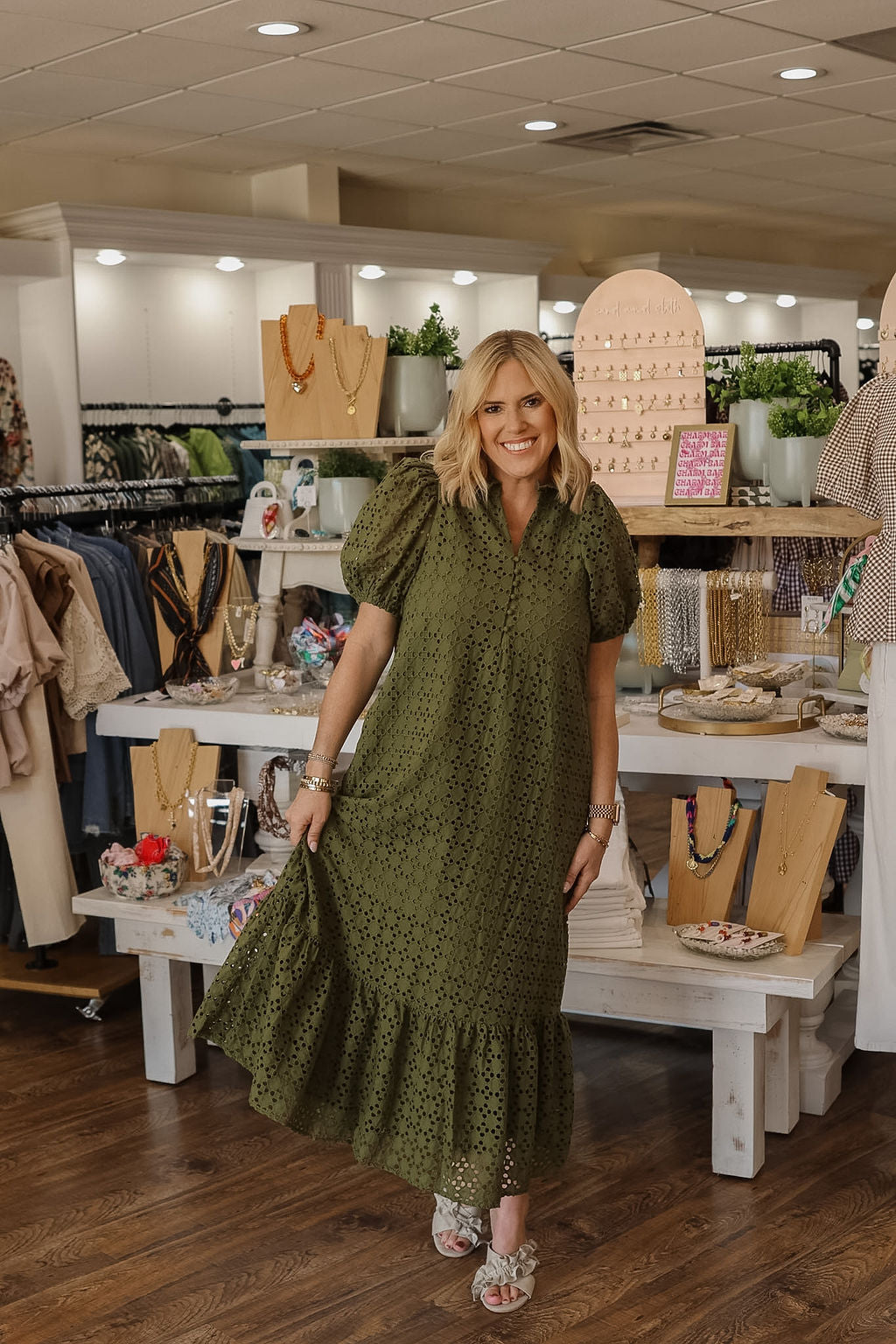Olive Eyelet Maxi Dress