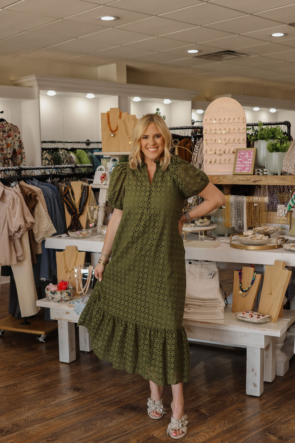 Olive Eyelet Maxi Dress