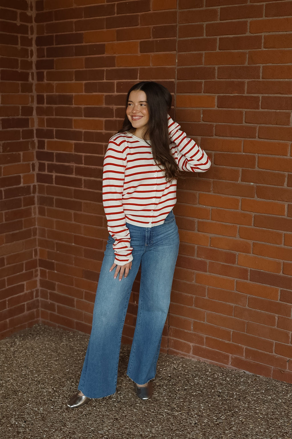 Rose Stripe Sweater Cardi - Red/White