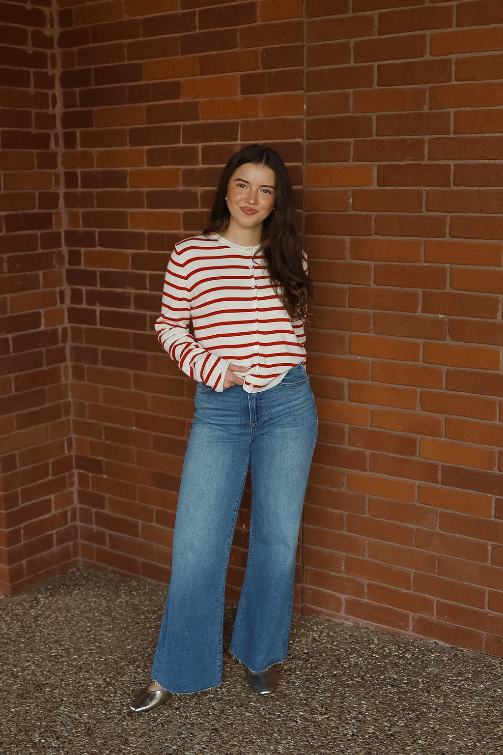 Rose Stripe Sweater Cardi - Red/White
