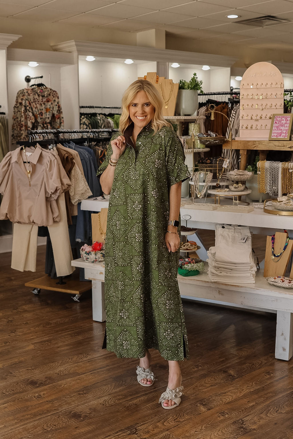 Bandana Print Maxi Dress - Olive