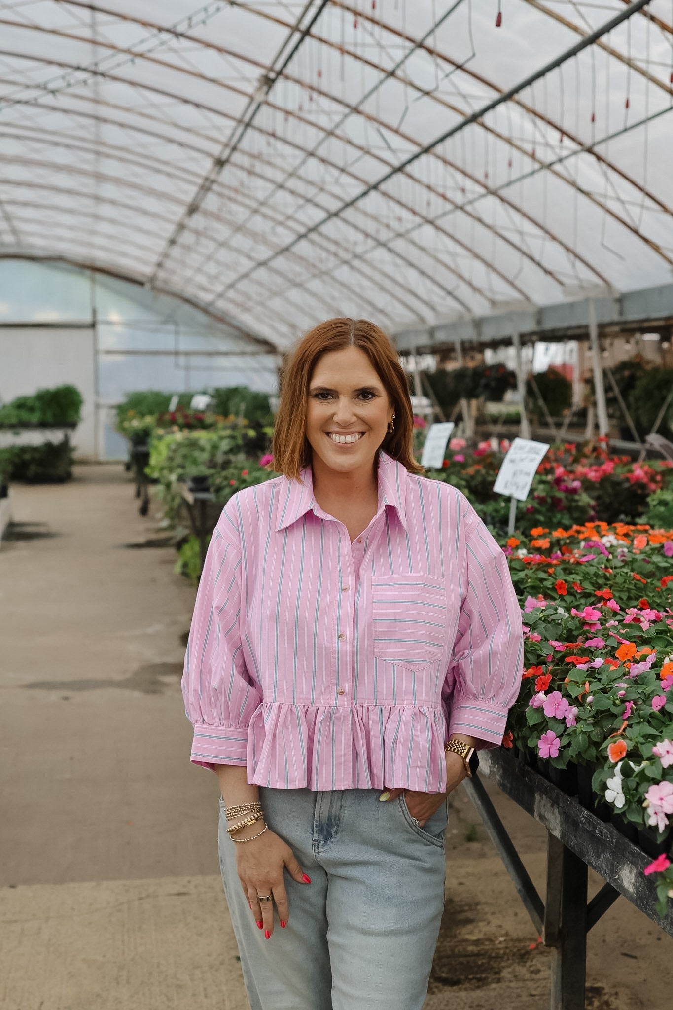 Ashlyn Cropped Button Down - Pink/Green Stripes – Card and Cloth