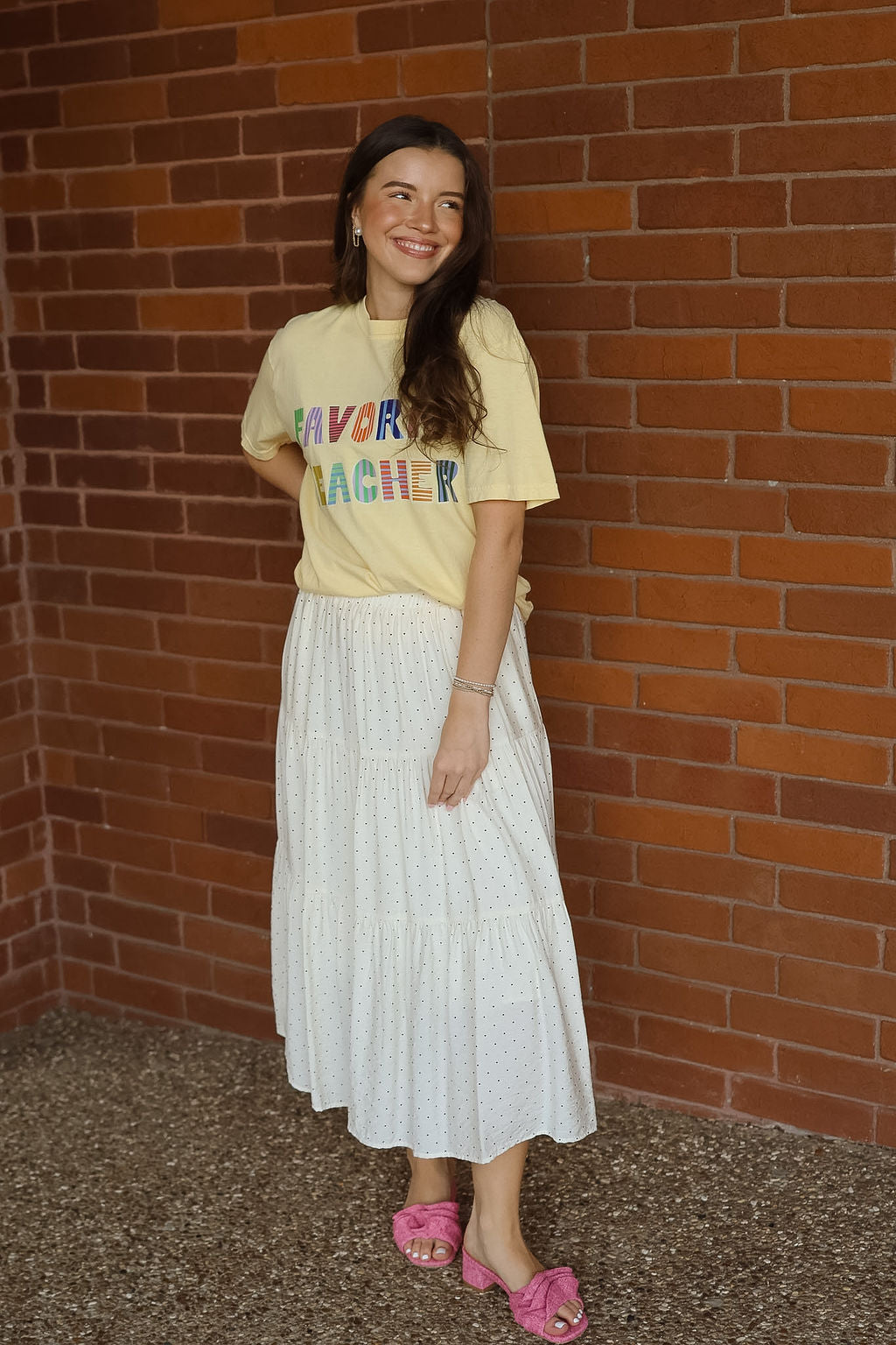 Polka Dot Tiered Midi Skirt - Ivory