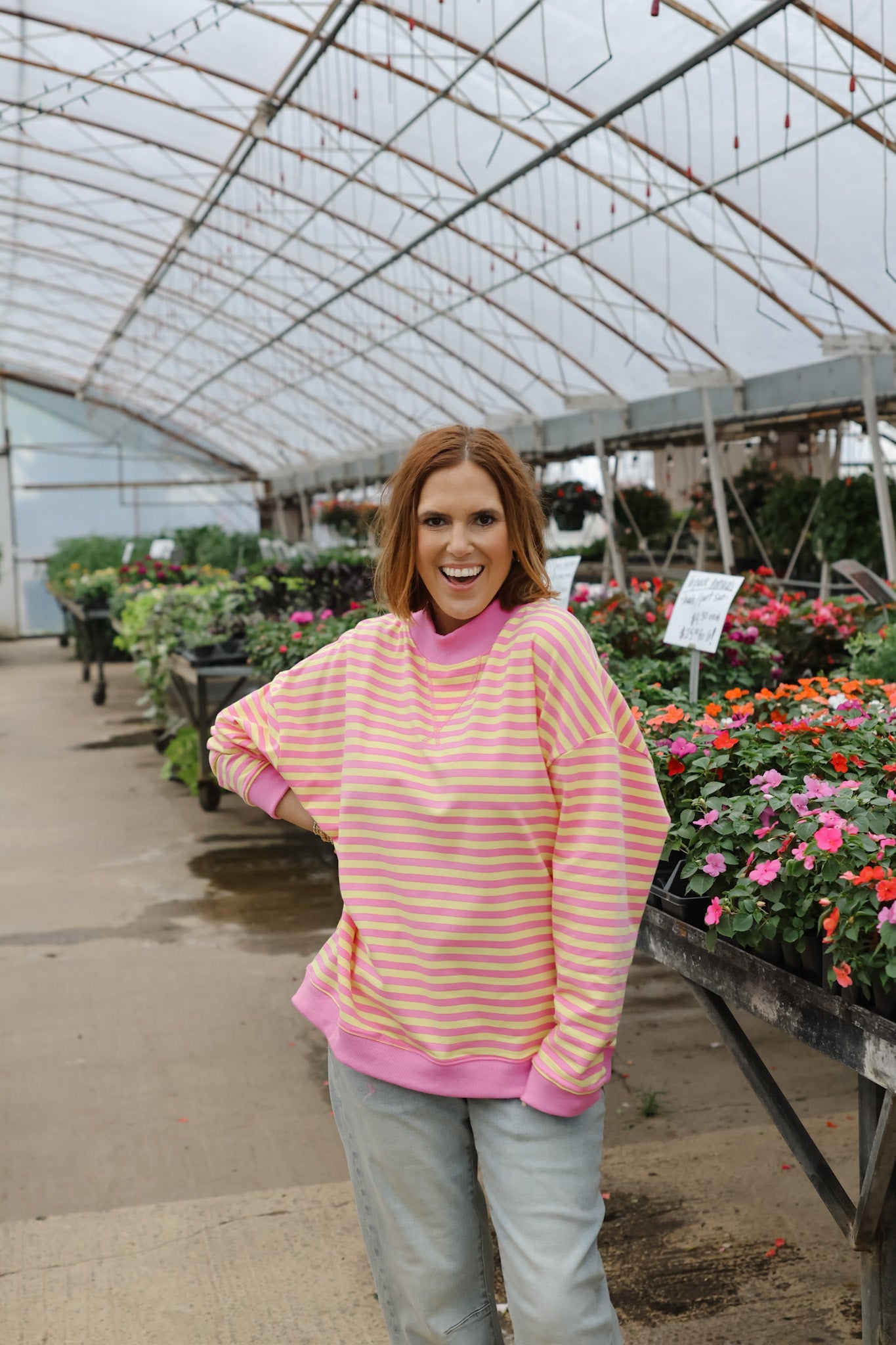 Terry Mock Neck Lounge Sweatshirt - Pink Lemonade