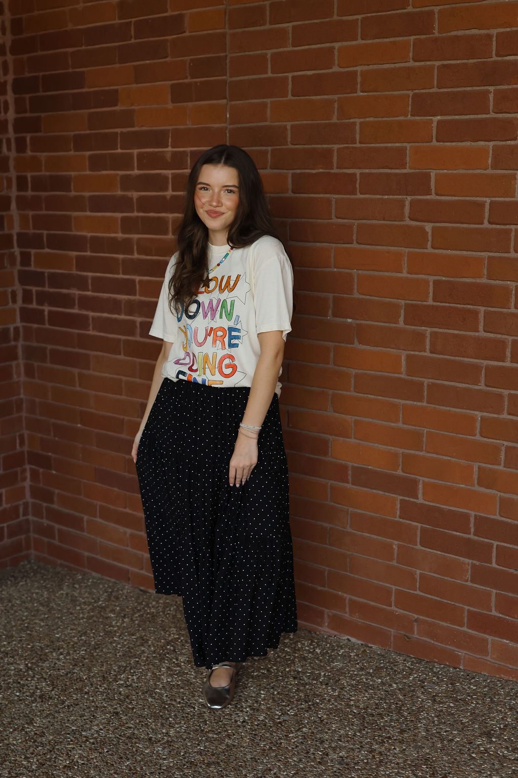 Polka Dot Tiered Midi Skirt - Black