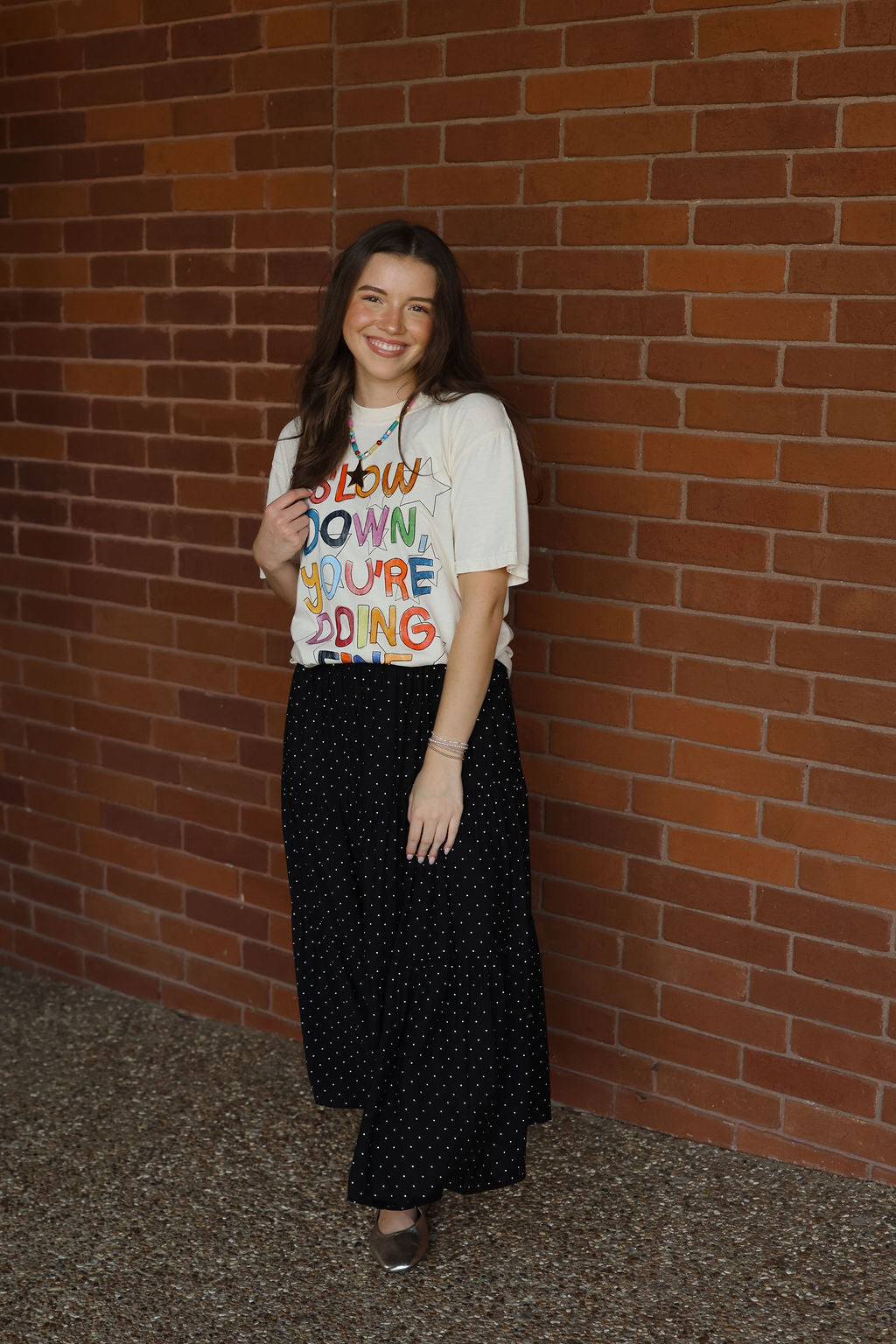 Polka Dot Tiered Midi Skirt - Black