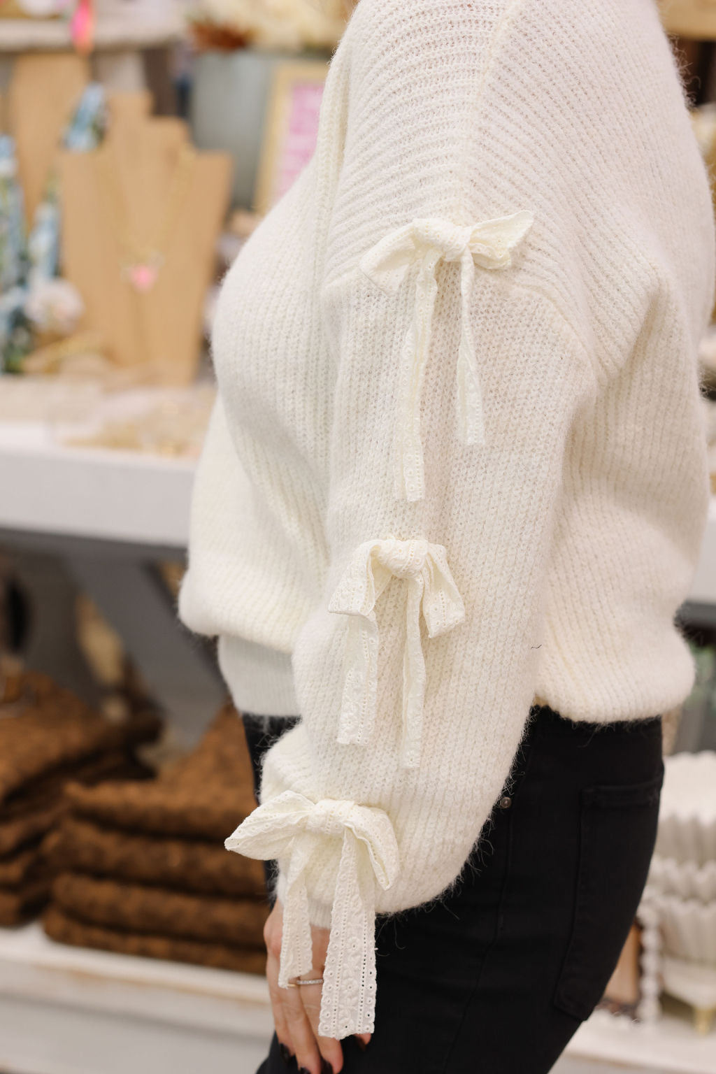Lace Bow Sweater - Off White