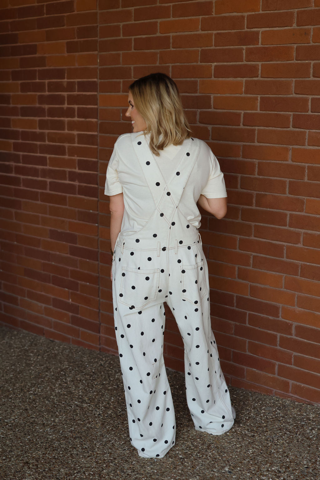 Polka Dot Overalls - Cream/Black