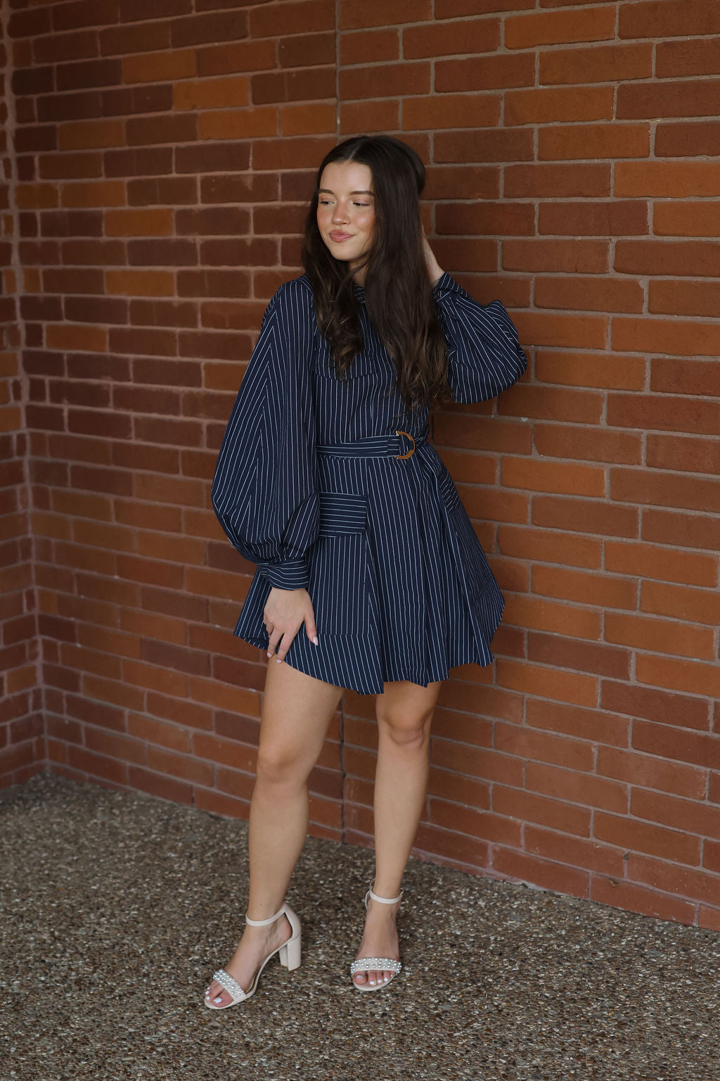 Fatema Mini Dress - Navy Poplin Stripe