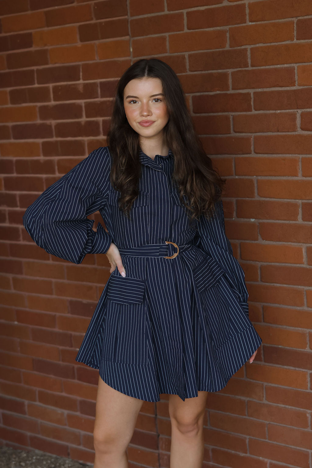 Fatema Mini Dress - Navy Poplin Stripe