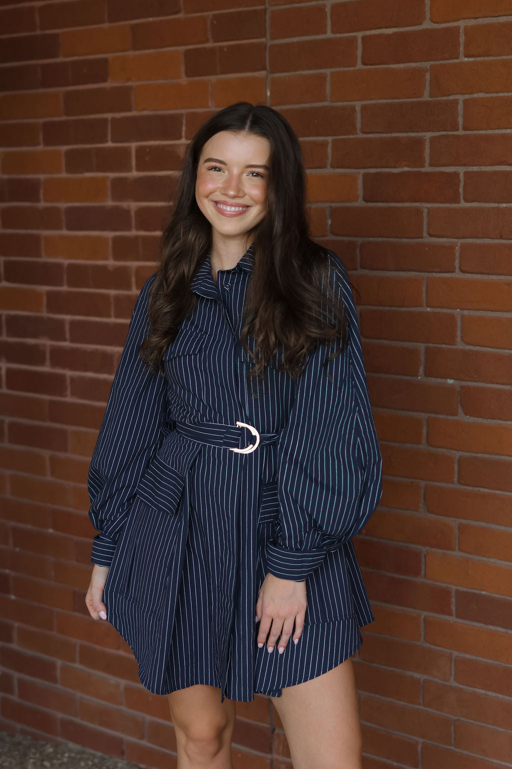 Fatema Mini Dress - Navy Poplin Stripe