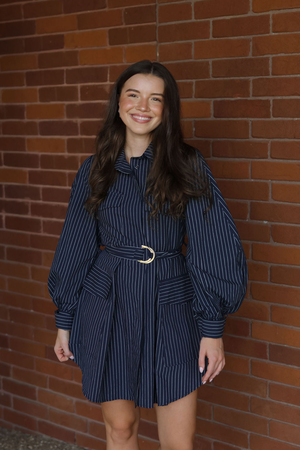 Fatema Mini Dress - Navy Poplin Stripe