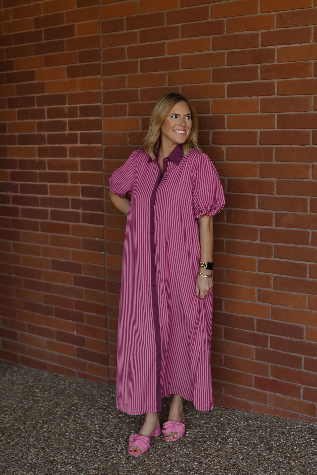 Candy Stripe Maxi Dress - Wine/Peach