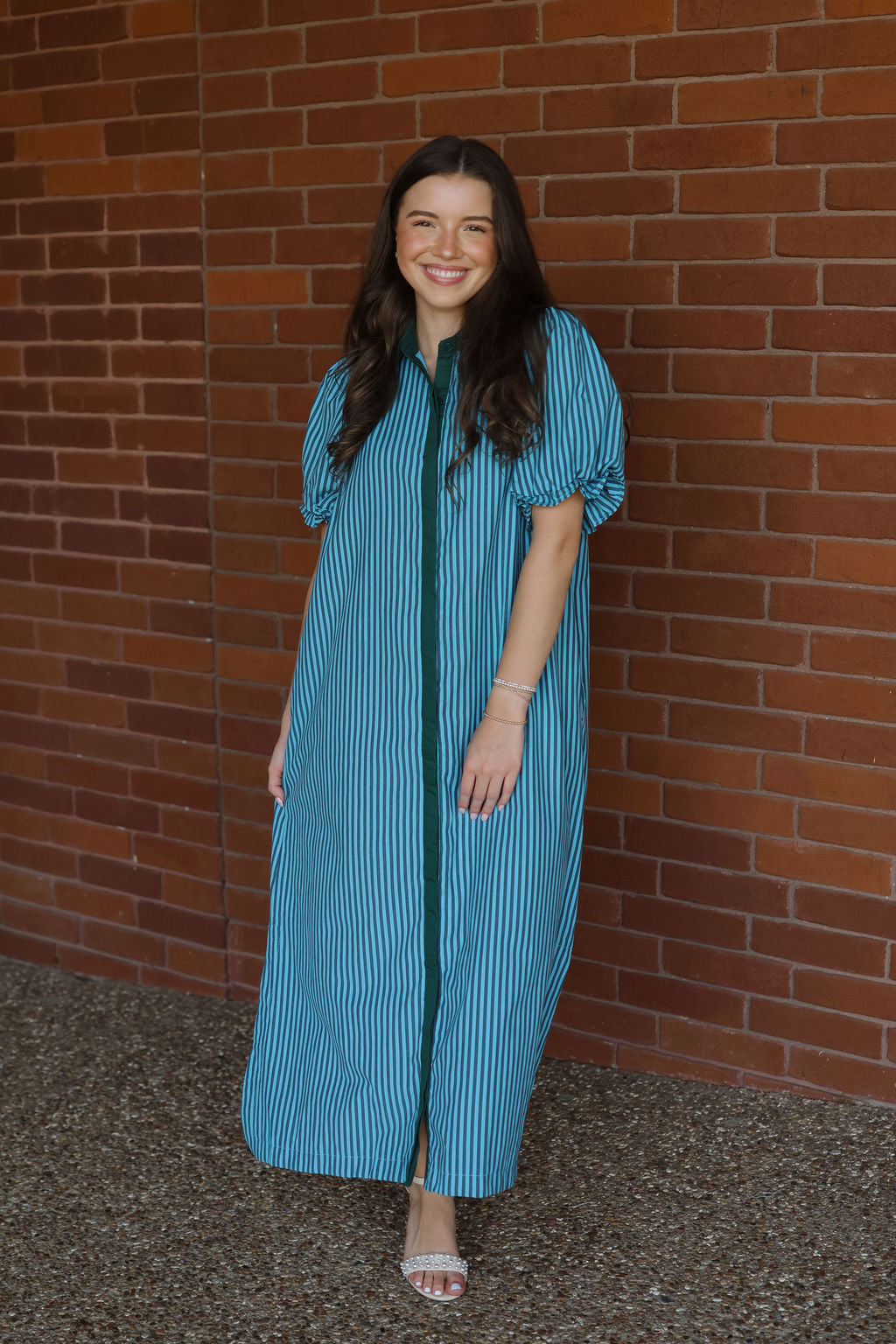 Candy Stripe Maxi Dress - Hunter Green/Blue