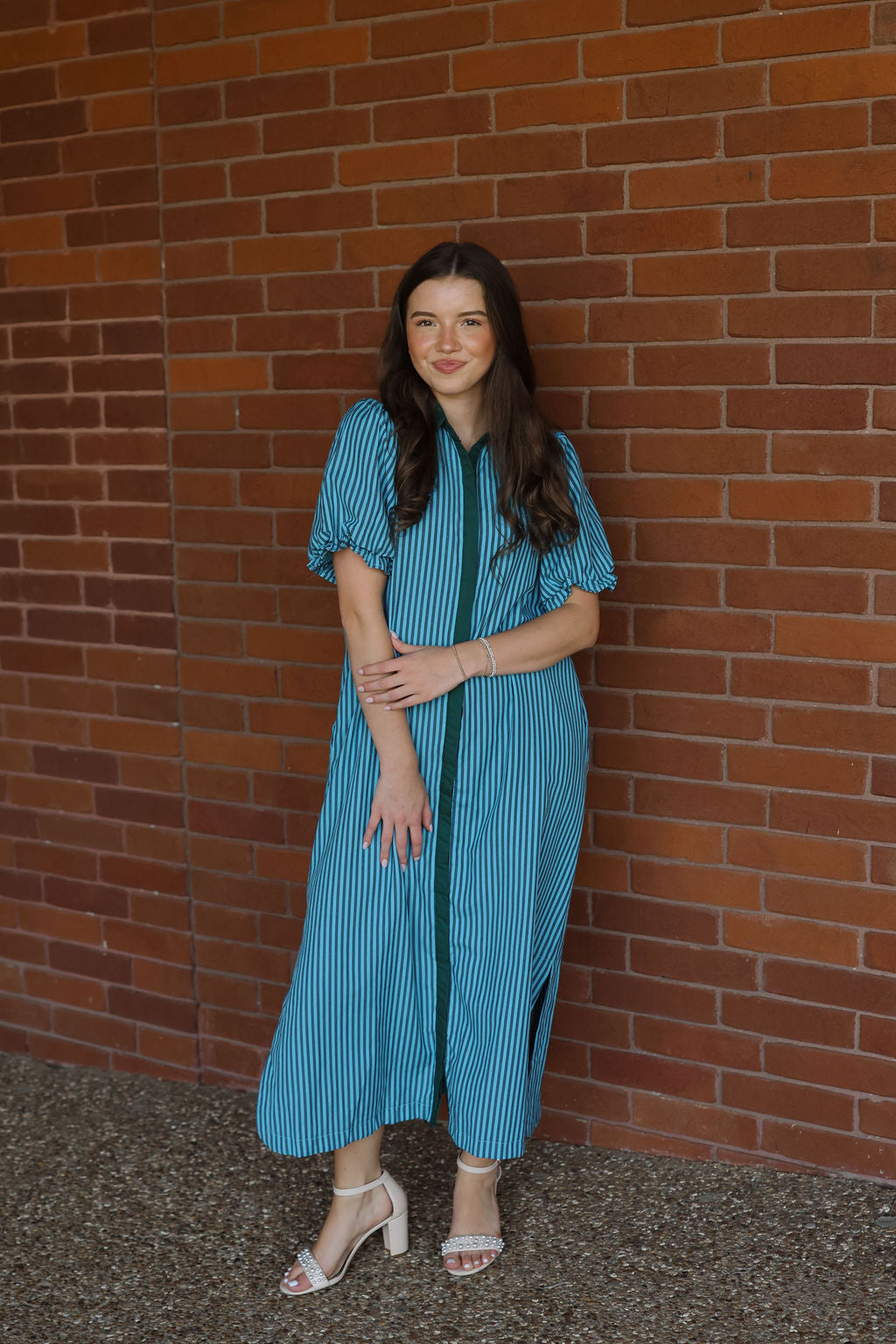 Candy Stripe Maxi Dress - Hunter Green/Blue