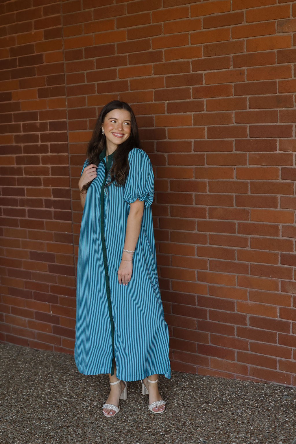 Candy Stripe Maxi Dress - Hunter Green/Blue