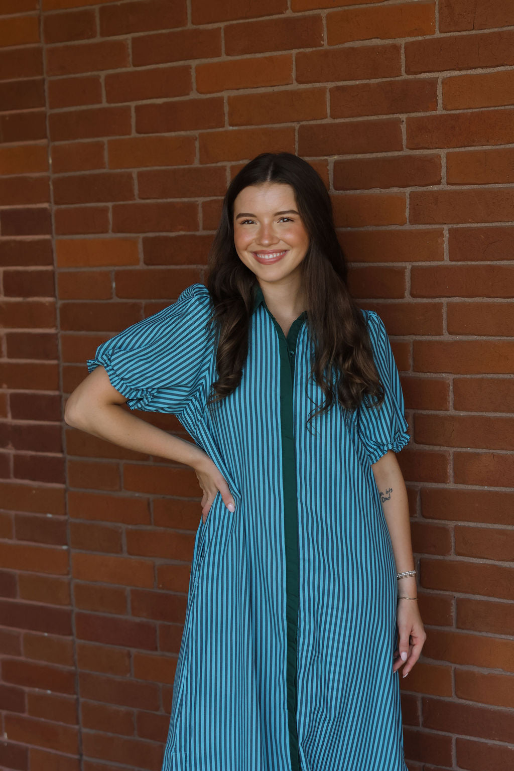 Candy Stripe Maxi Dress - Hunter Green/Blue