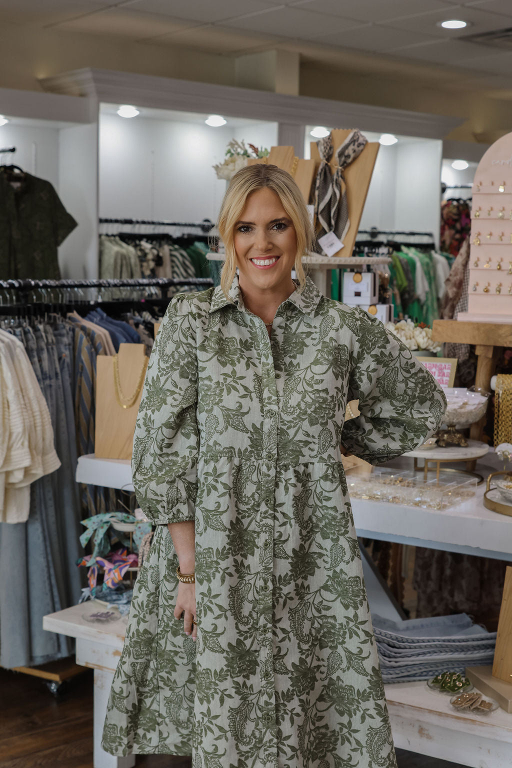 Maycie Floral Tiered Button Up Midi Dress