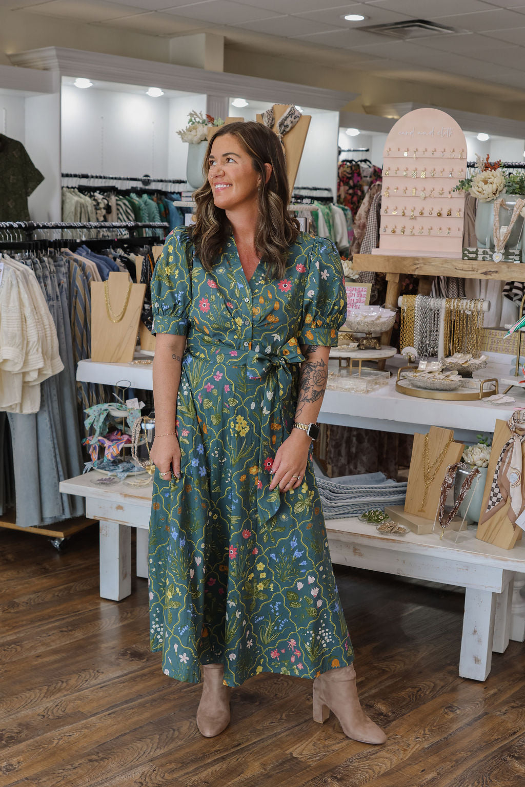 Enid Floral Maxi Dress - Hunter Green