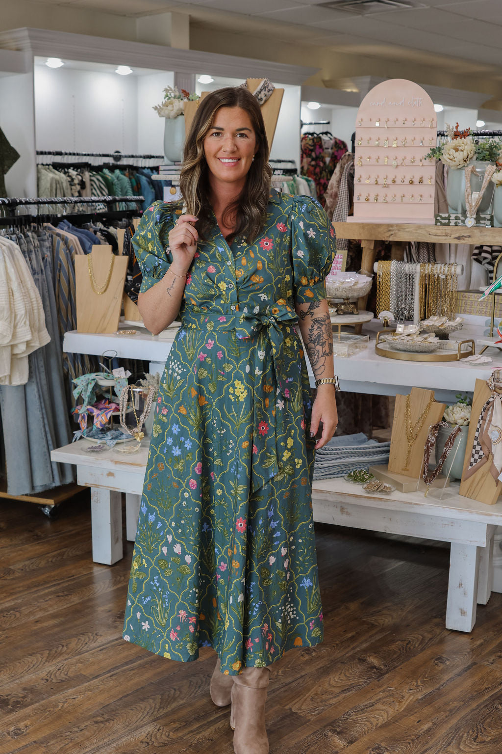 Enid Floral Maxi Dress - Hunter Green