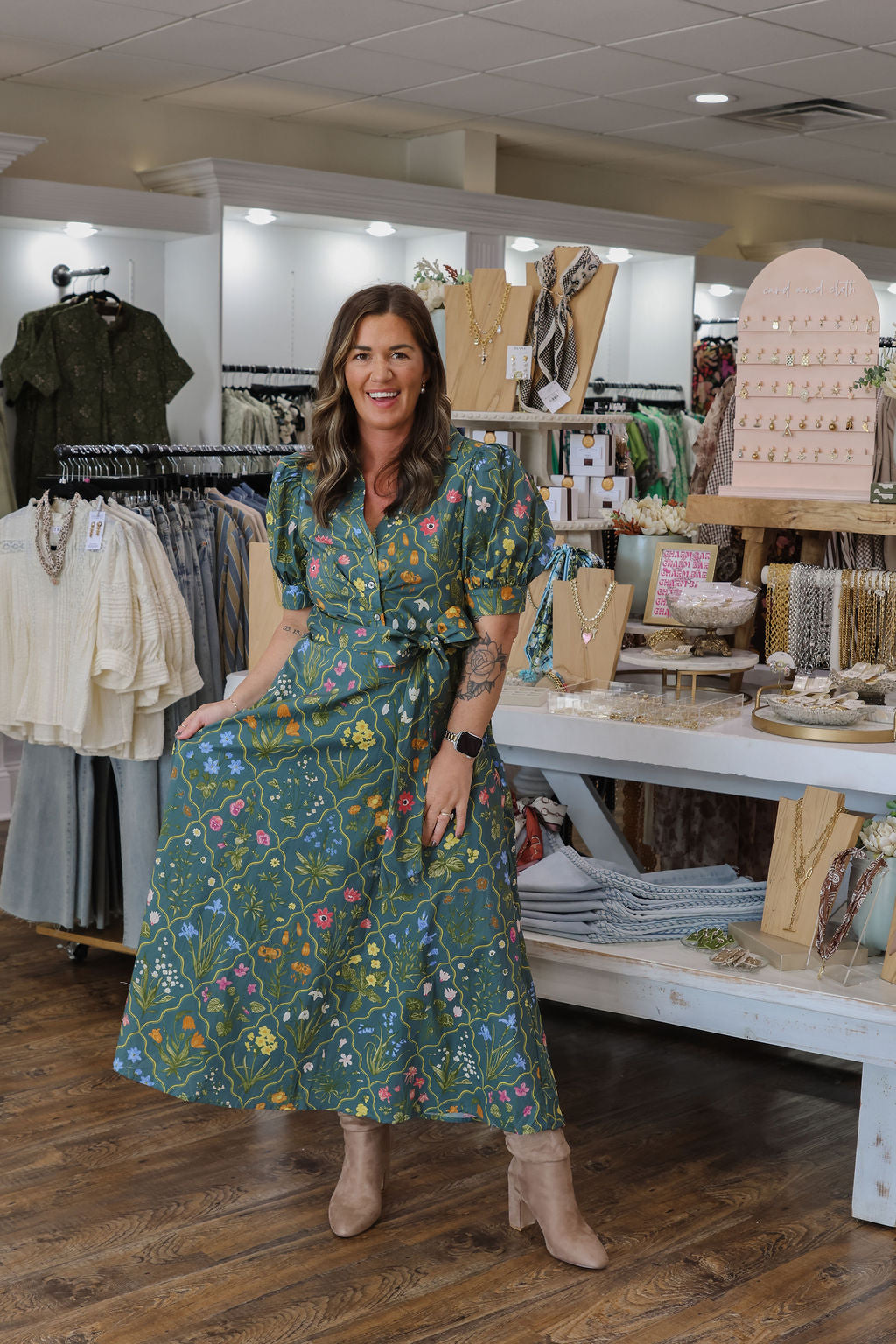 Enid Floral Maxi Dress - Hunter Green