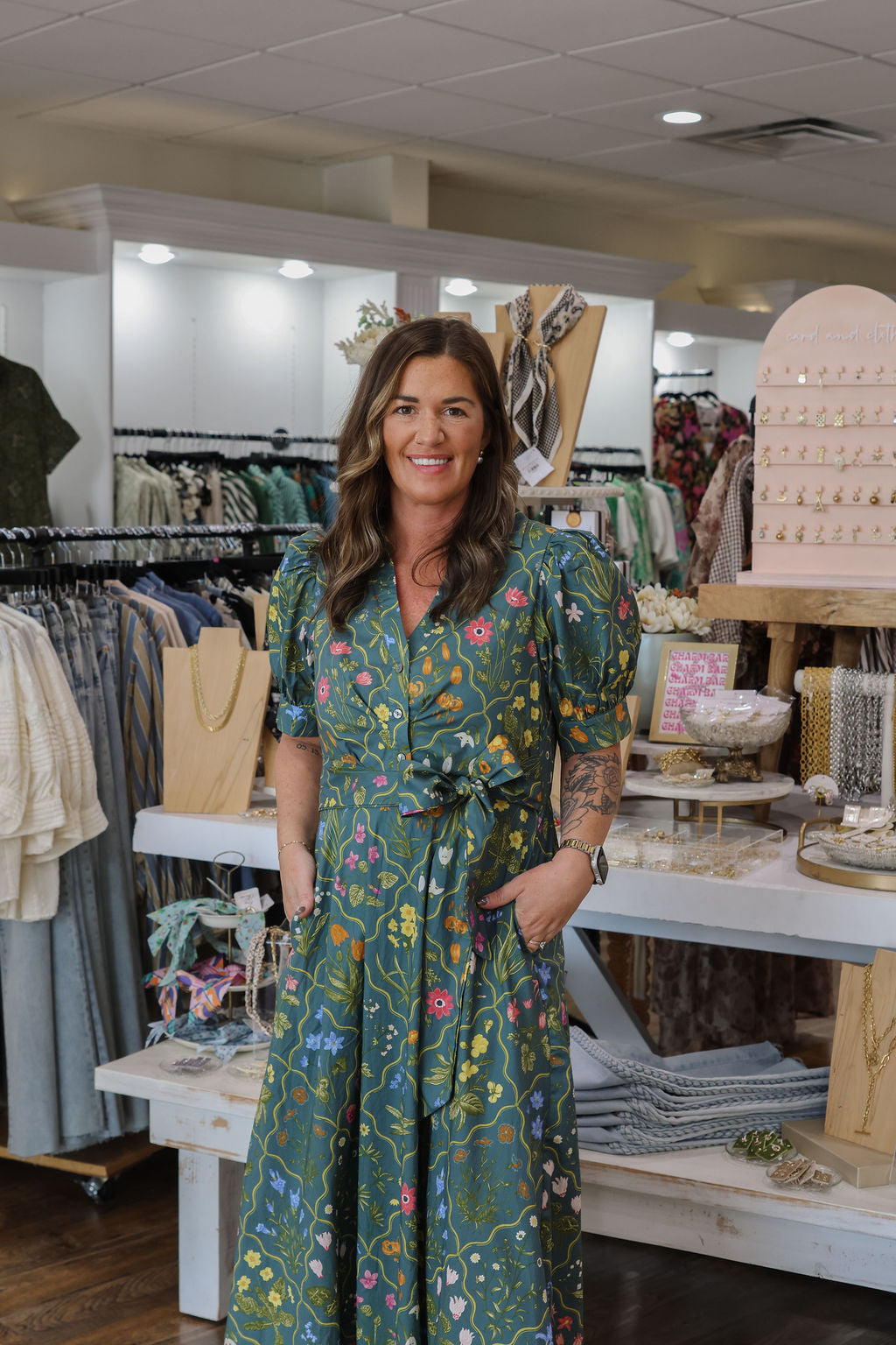 Enid Floral Maxi Dress - Hunter Green