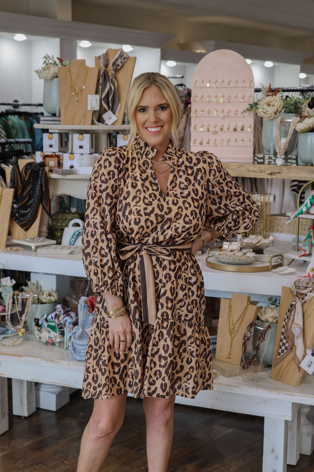 Brown Leopard Flounce Dress