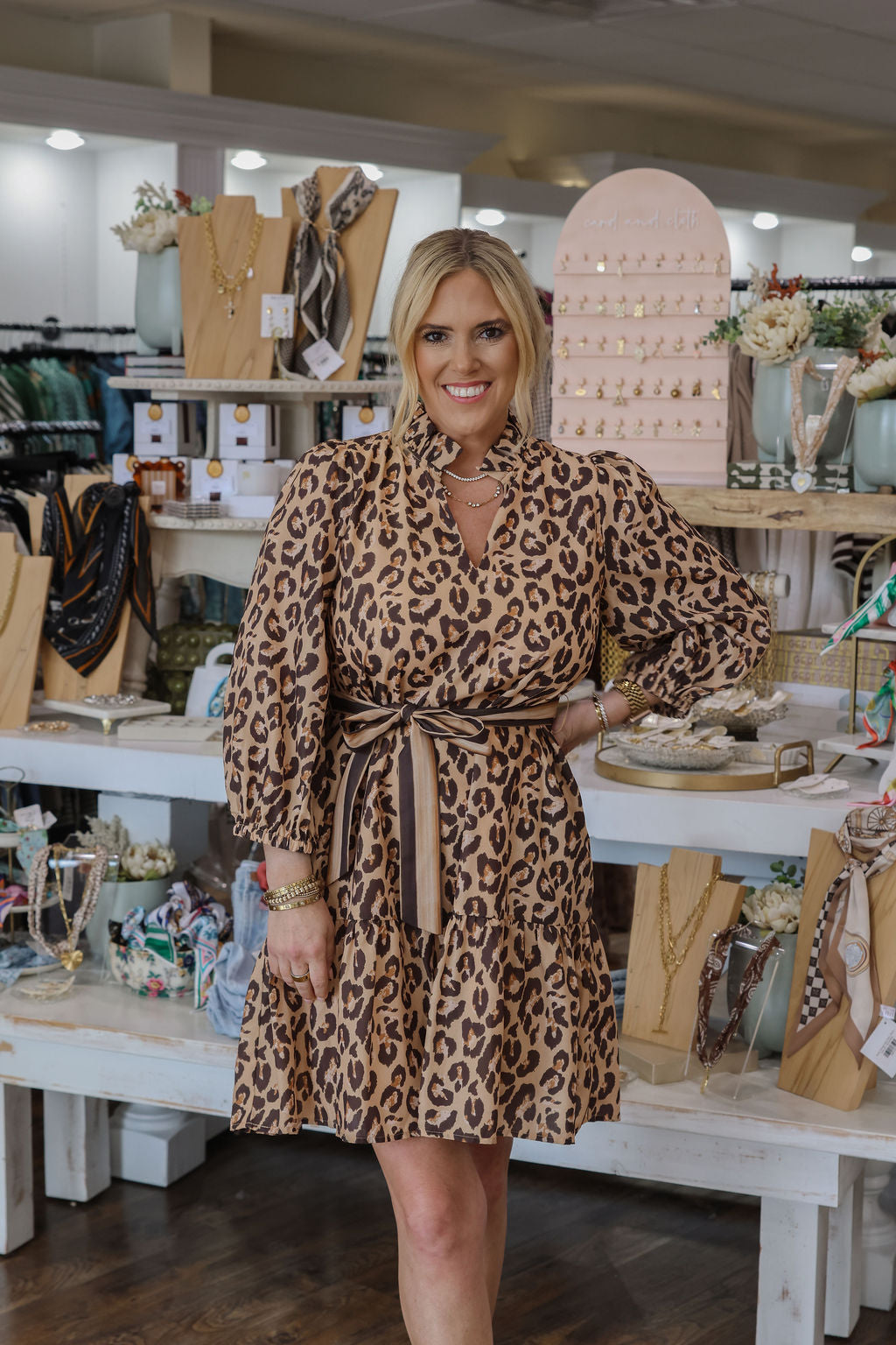 Brown Leopard Flounce Dress