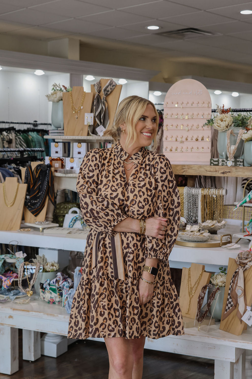 Brown Leopard Flounce Dress