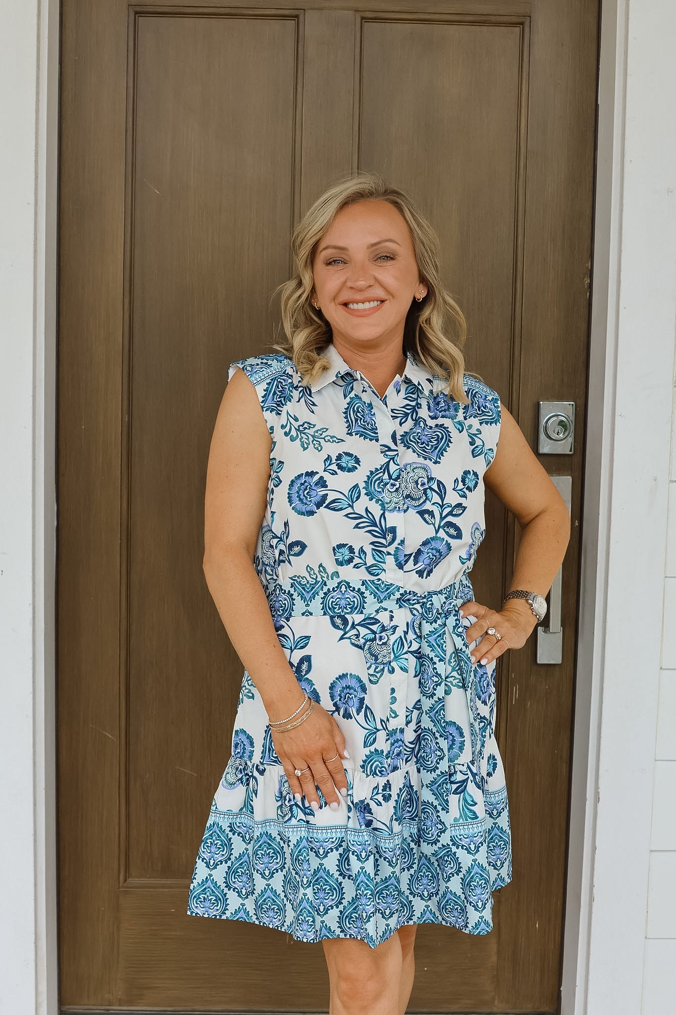 Indigo Trellis Contrast Print Shirt Dress