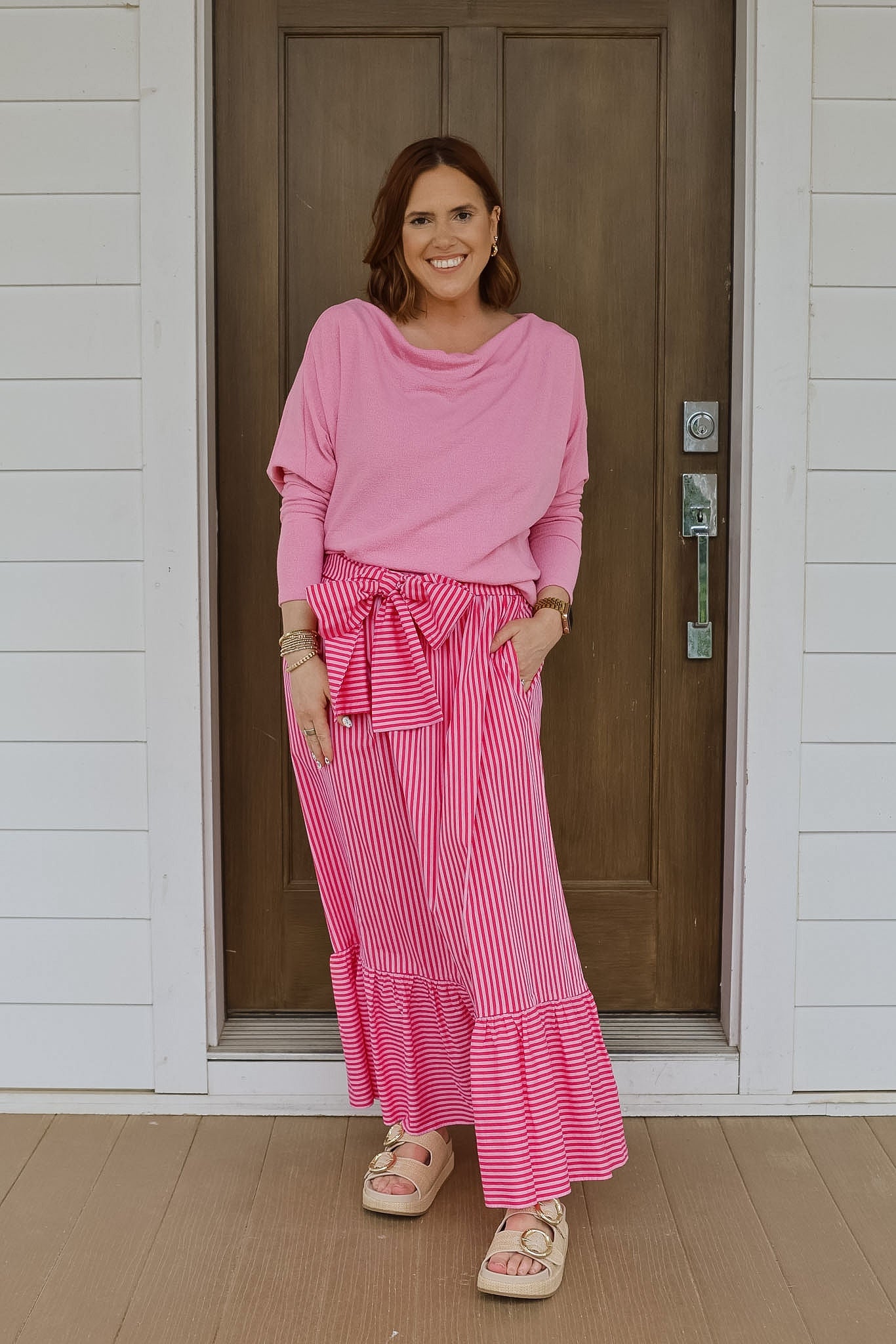 Candy Stripe Tie Front Maxi Skirt