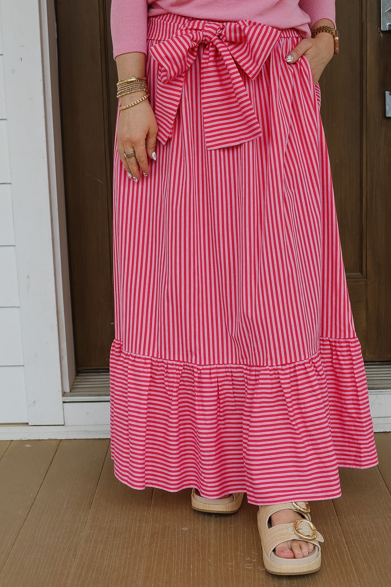Candy Stripe Tie Front Maxi Skirt