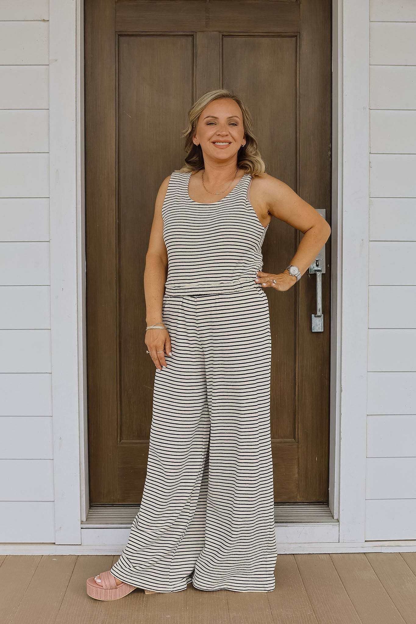 Stripe French Terry Top- Ivory/Black