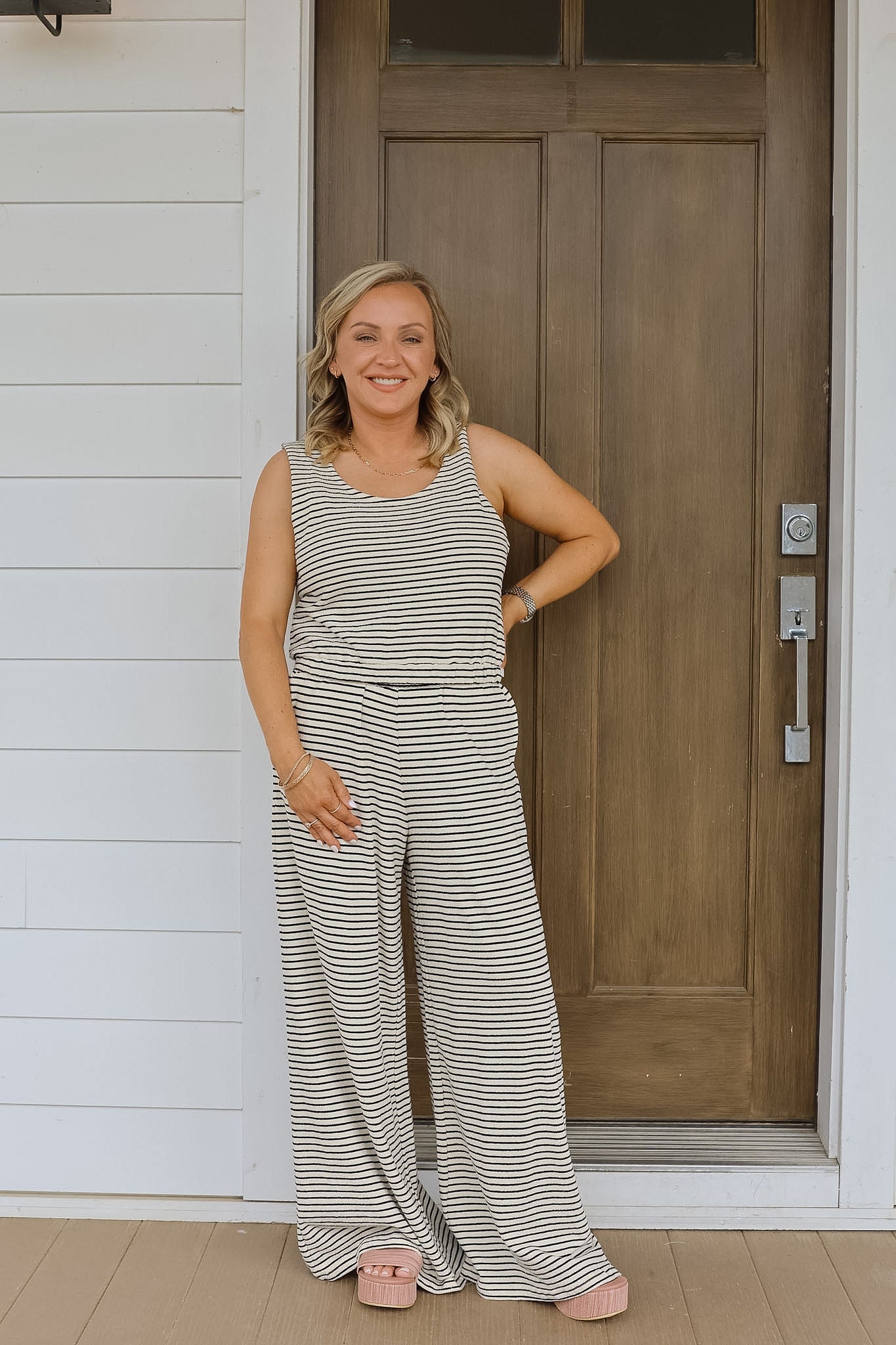 Stripe French Terry Top- Ivory/Black