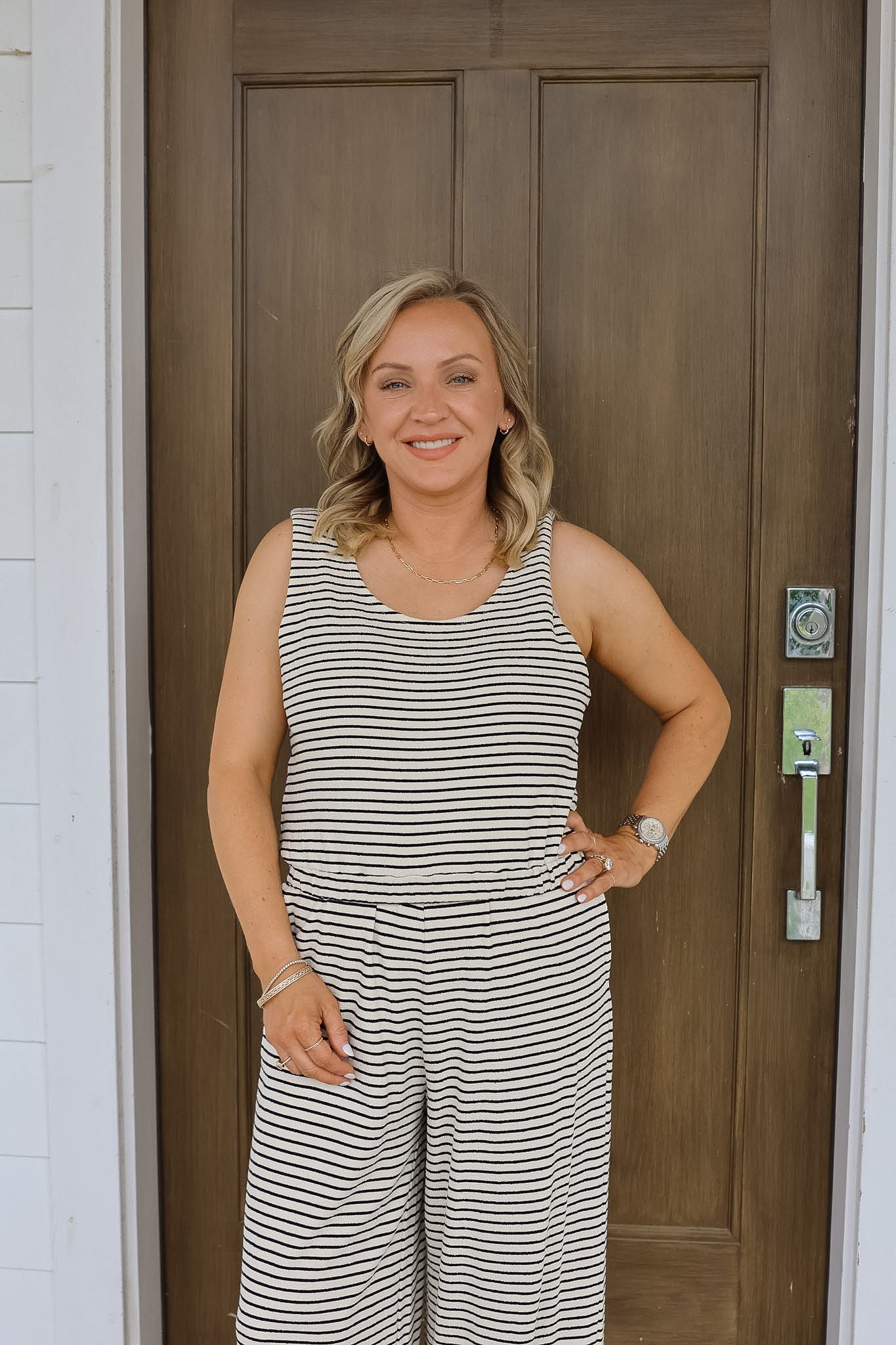 Stripe French Terry Top- Ivory/Black