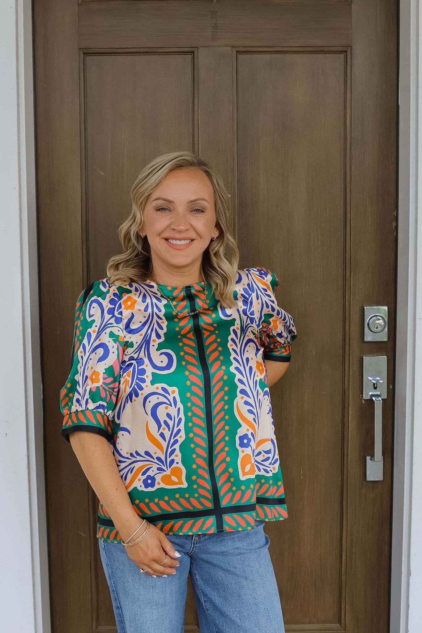 Artistic Scarf Short Sleeve Top