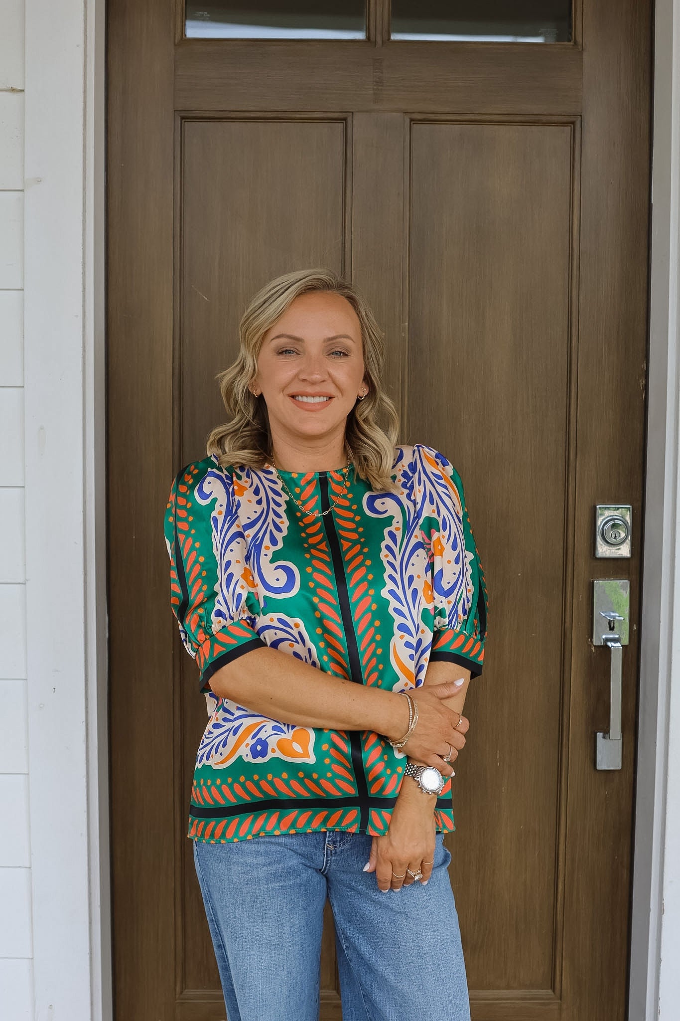Artistic Scarf Short Sleeve Top