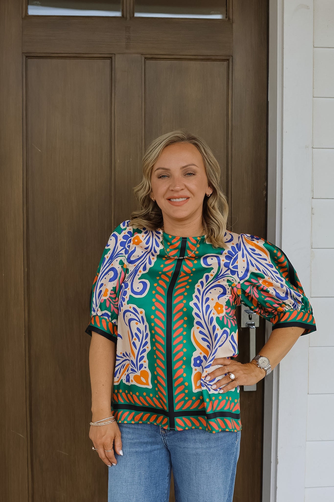 Artistic Scarf Short Sleeve Top