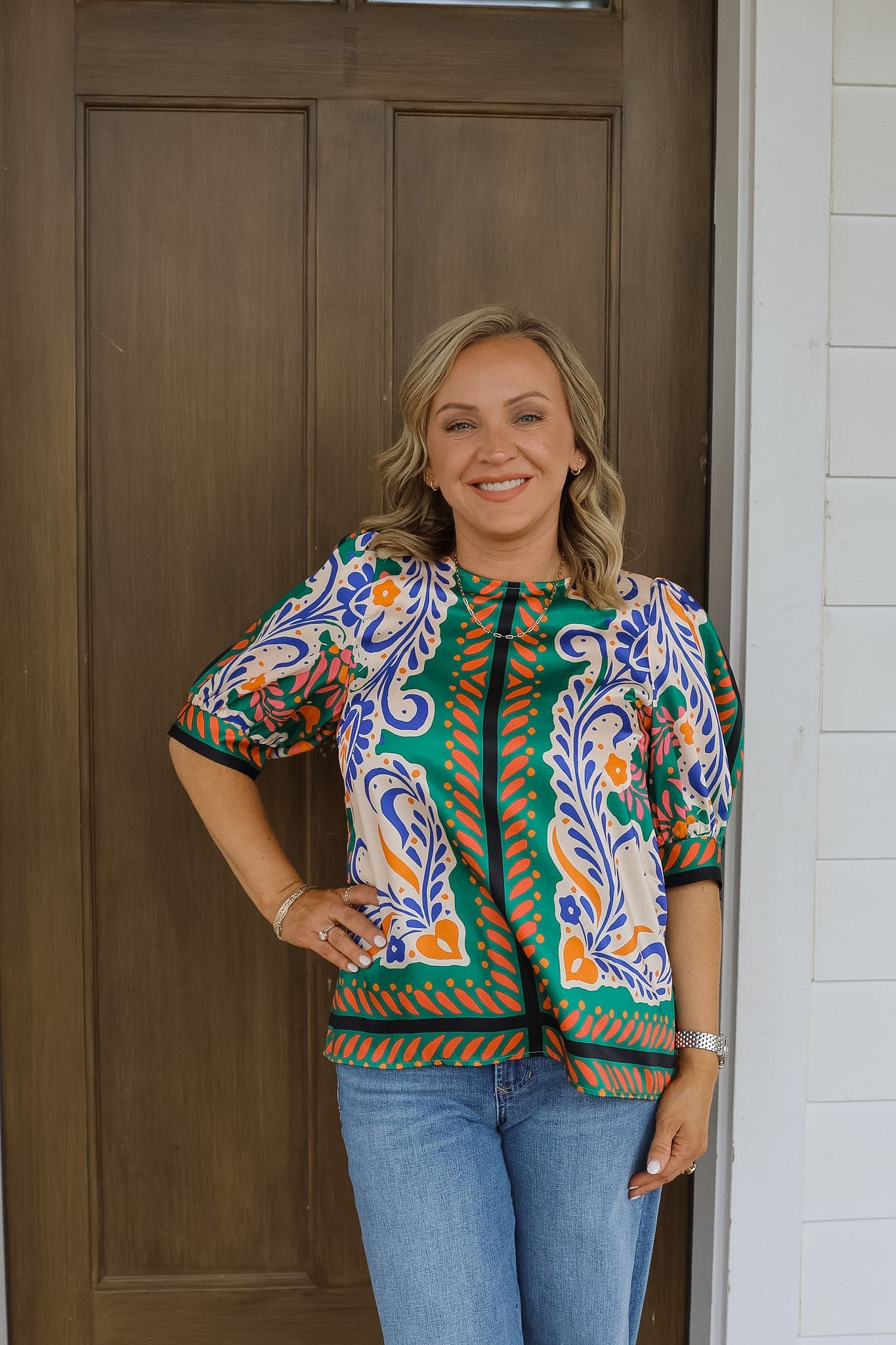 Artistic Scarf Short Sleeve Top