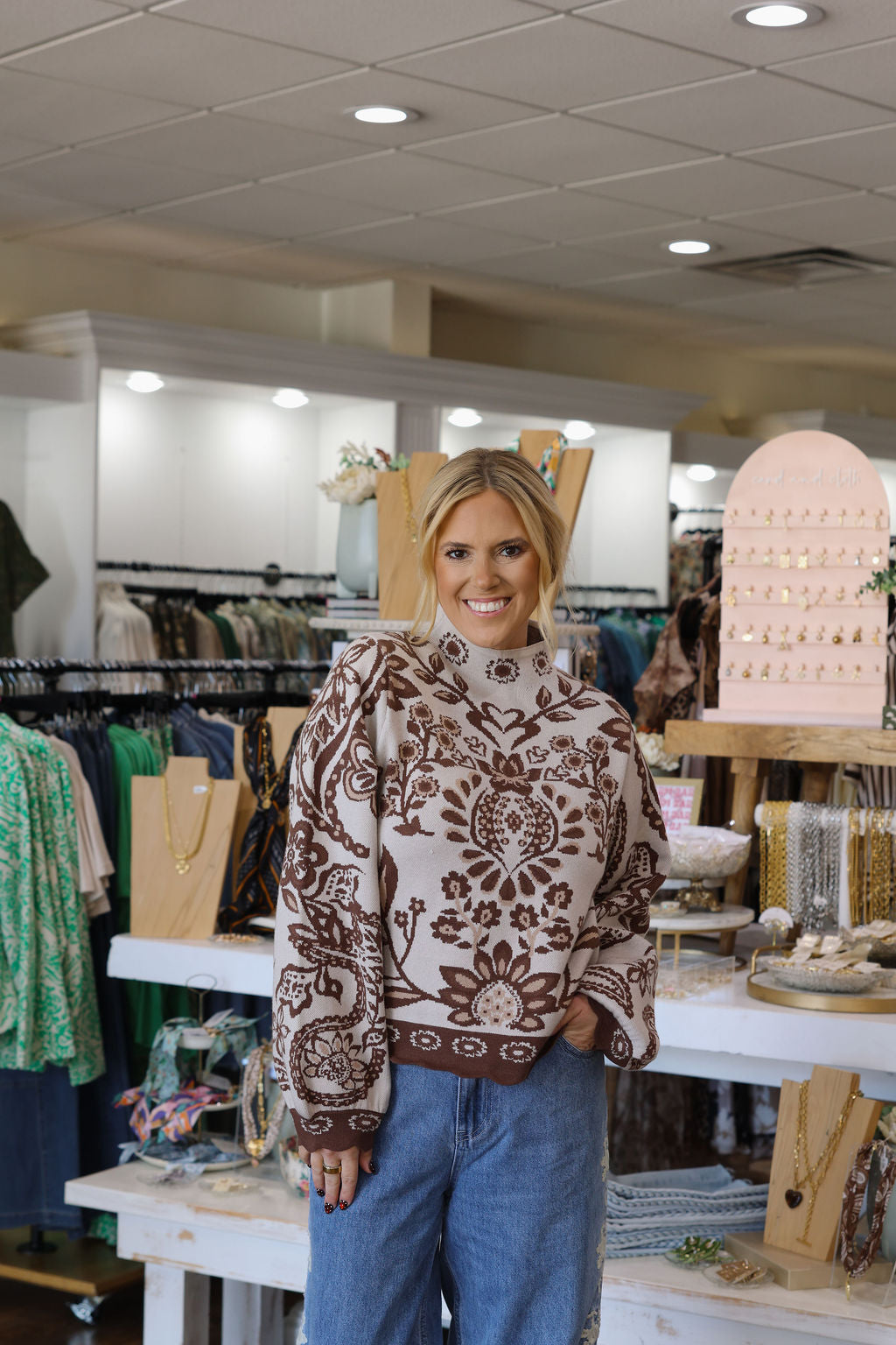 Brownie Floral Scalloped Sweater