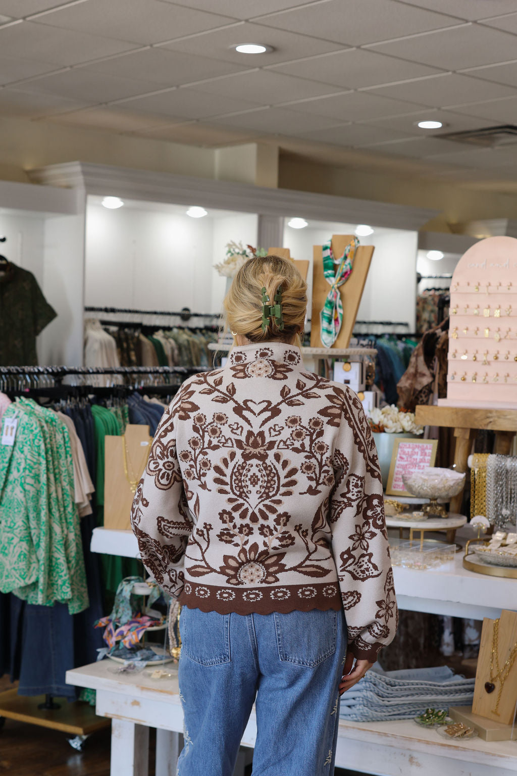 Brownie Floral Scalloped Sweater