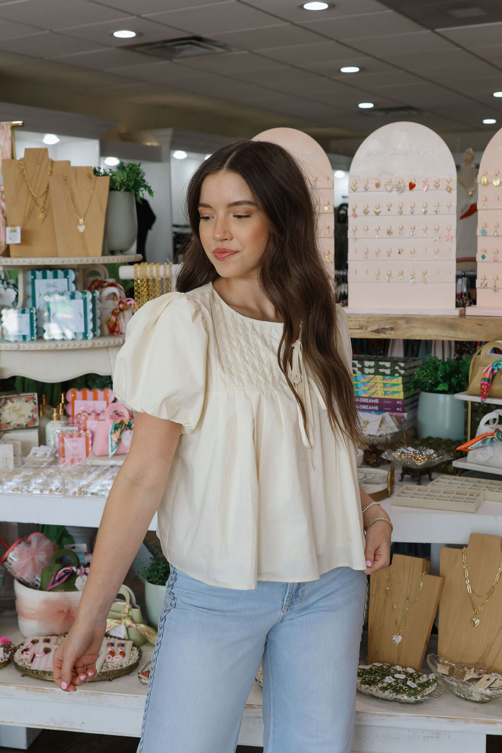 Pintuck Tie Top- Cream