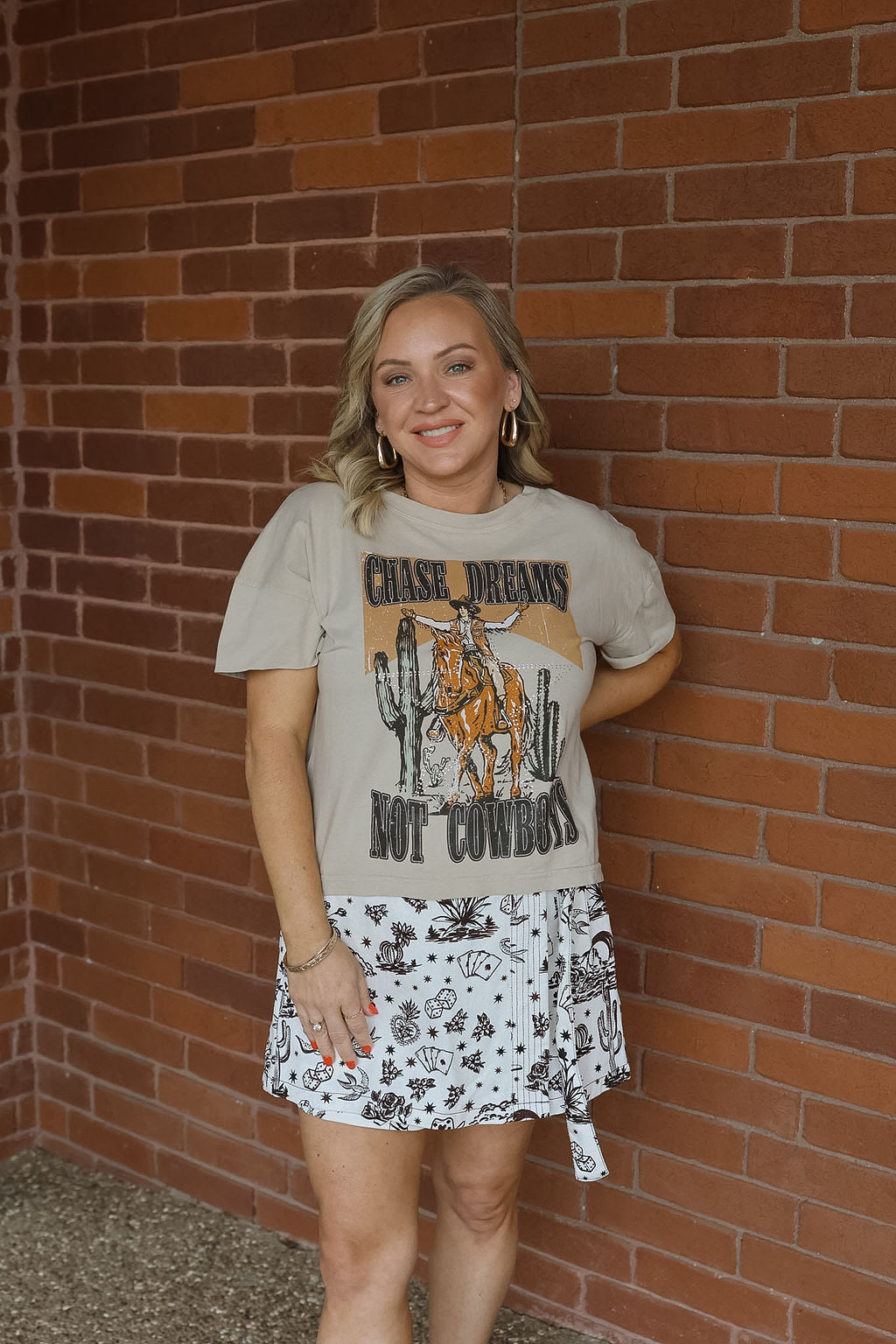 Western Sticker Tattoo Print Wrap Skort - Ecru