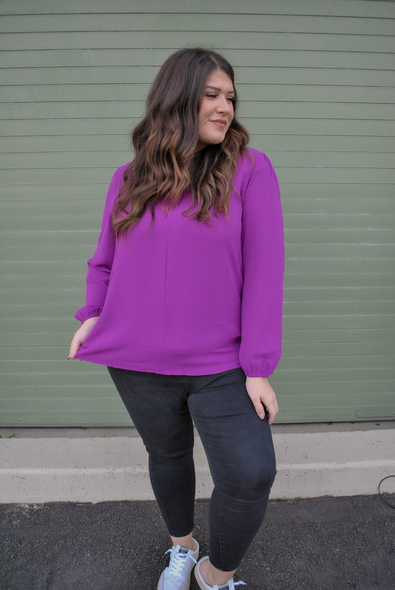 Curvy Bubble Sleeve Blouse- Purple