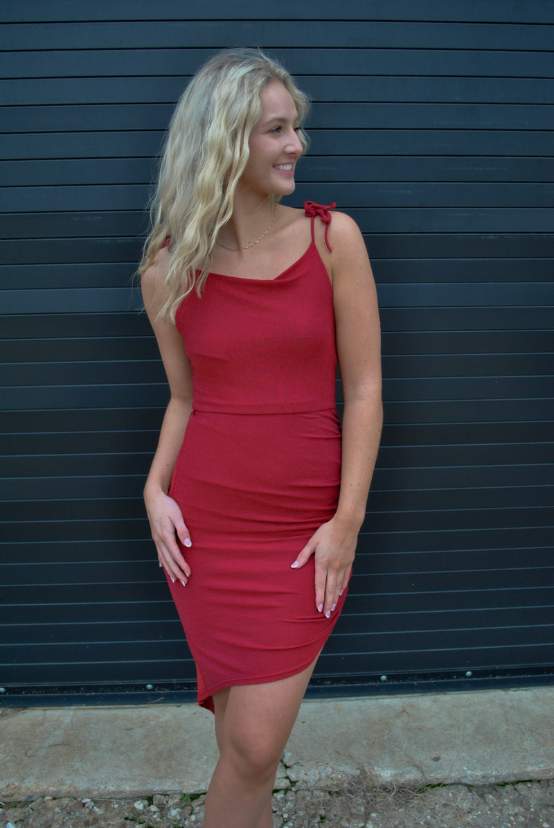 Cocktail Hour Ruched Dress- Red
