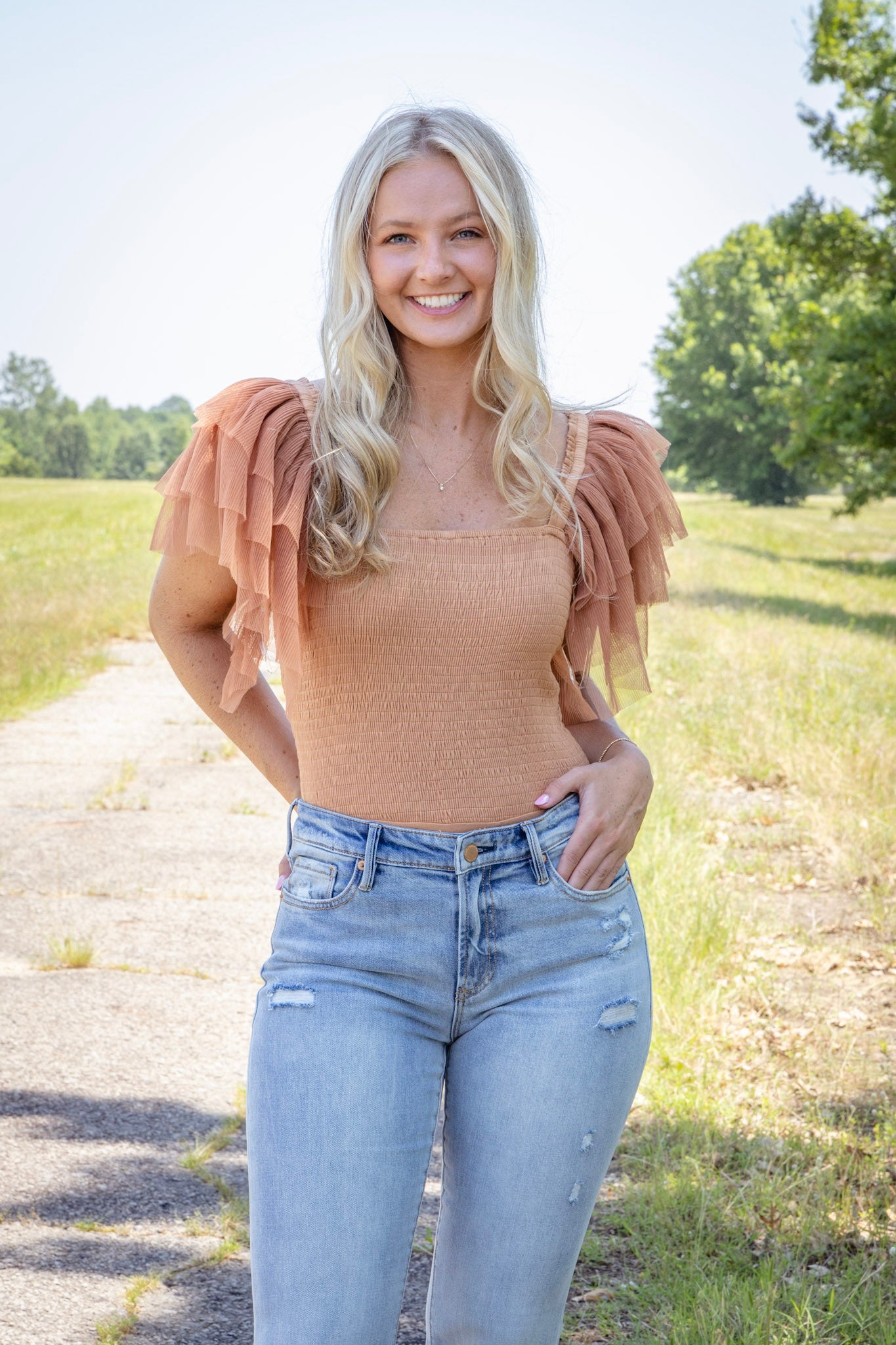 Sammy Smocked Bodysuit - Butterscotch